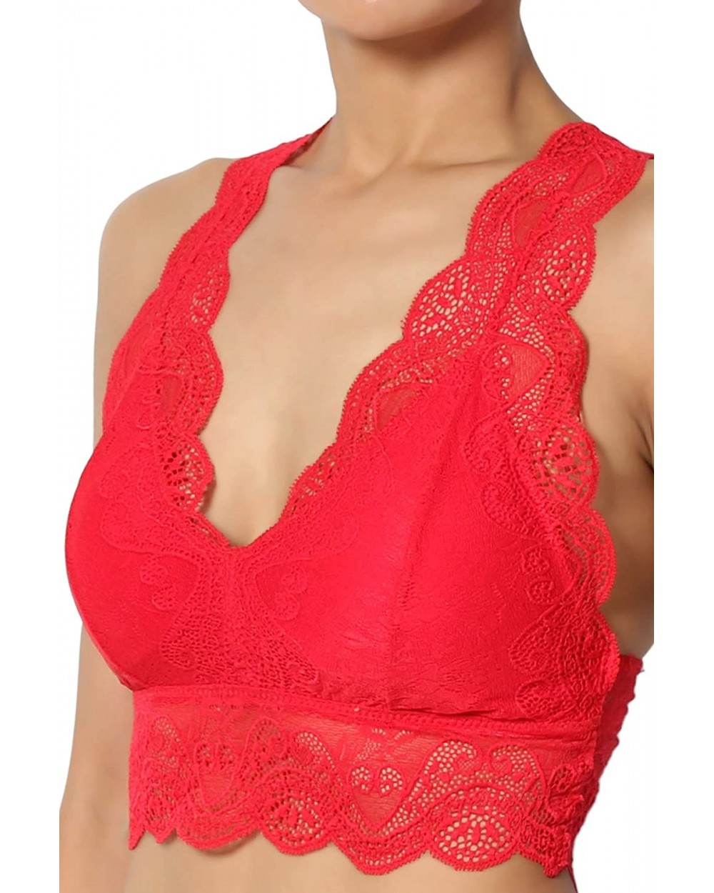 Lace Hourglass Racerback Removable Pad Bralette Bra Top Crop Tank - Red - CM18WSW2G0L $26.07 Bras