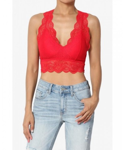 Lace Hourglass Racerback Removable Pad Bralette Bra Top Crop Tank - Red - CM18WSW2G0L $26.07 Bras