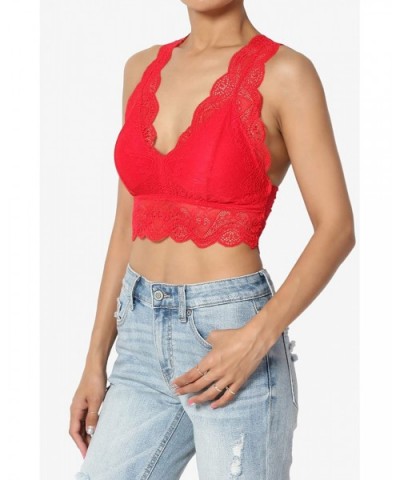 Lace Hourglass Racerback Removable Pad Bralette Bra Top Crop Tank - Red - CM18WSW2G0L $26.07 Bras