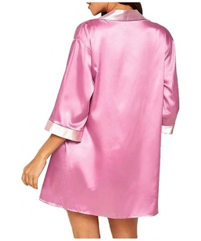 New Womens Silk Long Sleeve Satin Pajamas Sleepwear Robe with Belt Bathrobe - Hot Pink - CG193Q4WLMN $14.71 Robes