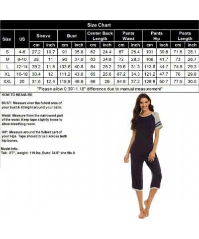 Womens Pajama Set Short Sleeve Top and Pants with Pockets Cotton Sleepwear Pjs Sets - Capri Set-navy Blue - C6190497UI6 $40.9...