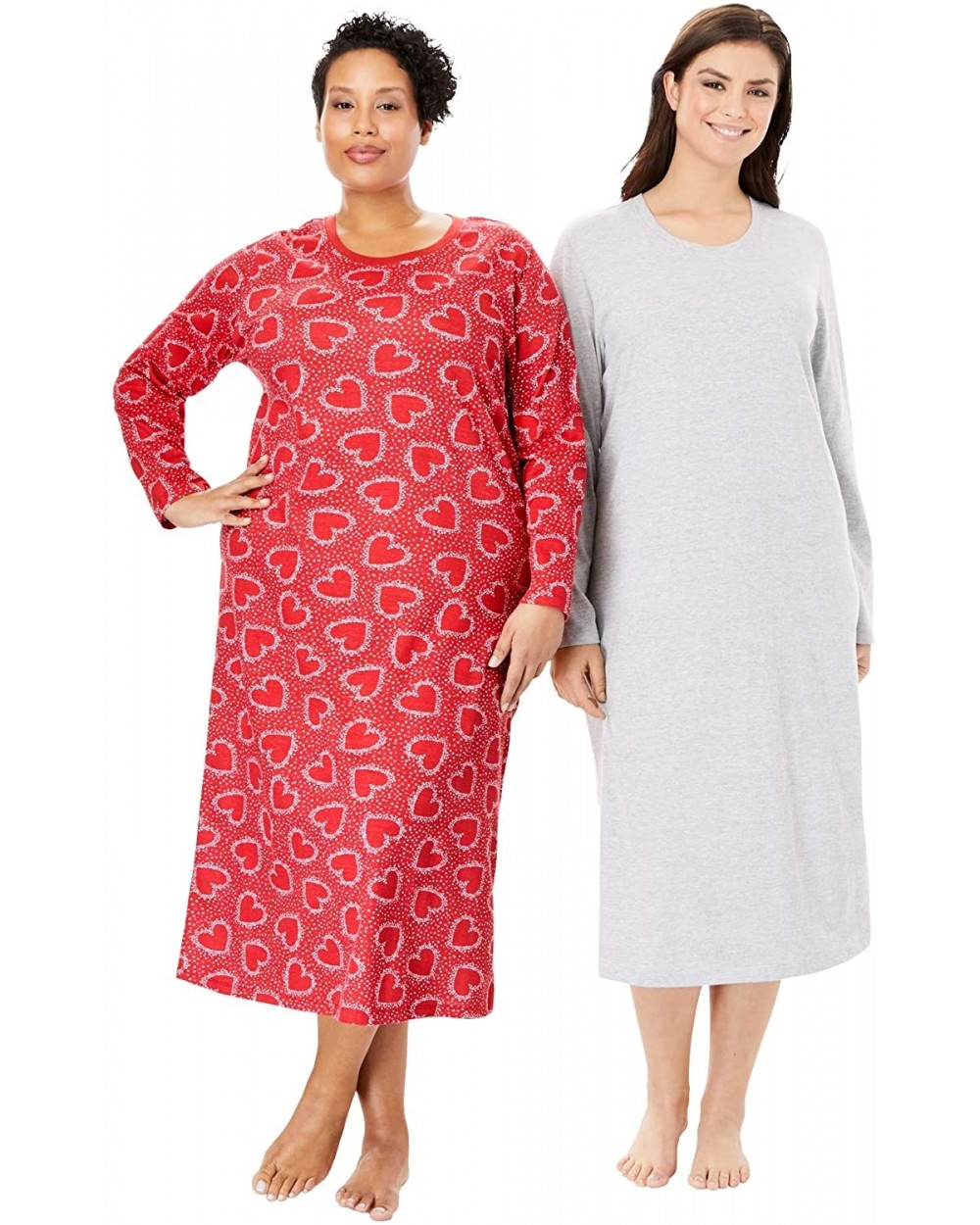 Women's Plus Size Long-Sleeve Sleepshirt 2-Pack Nightgown - Classic Red Hearts (2059) - CL199SMA28C $63.40 Nightgowns & Sleep...