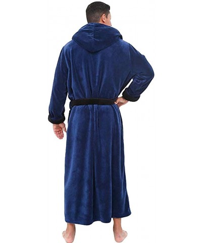 Men's Hooded Robe - Plush Shawl Kimono Bathrobe for Men Shawl Collar Fleece Bathrobe Spa Robe - Blue - CF192IE39C2 $40.58 Robes