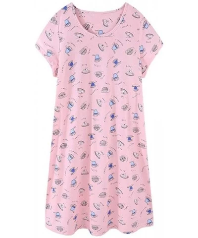 Women Cotton Nightgown Casual Print Sleep Dress Shirt Tee Short Sleeve Sleepwear - Blue Coffee Cup - CC198OGNTKM $22.82 Night...