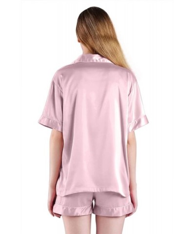 Pajama-Sets Short-Sleeve Loungewear Button-Down Silky Womens-Sleepwear Casual-Nightdress - Pink - CM18ZUA85NR $31.67 Sets