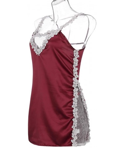 Women Sexy Lingerie Embroidery Lace Nightdress Underwear Pajama Sleepwear - Wine - C5197WDZ90Z $26.17 Baby Dolls & Chemises