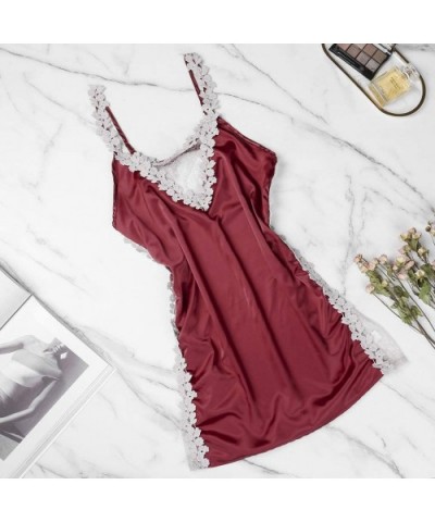 Women Sexy Lingerie Embroidery Lace Nightdress Underwear Pajama Sleepwear - Wine - C5197WDZ90Z $26.17 Baby Dolls & Chemises