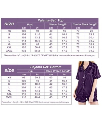 Pajama-Sets Short-Sleeve Loungewear Button-Down Silky Womens-Sleepwear Casual-Nightdress - Pink - CM18ZUA85NR $31.67 Sets