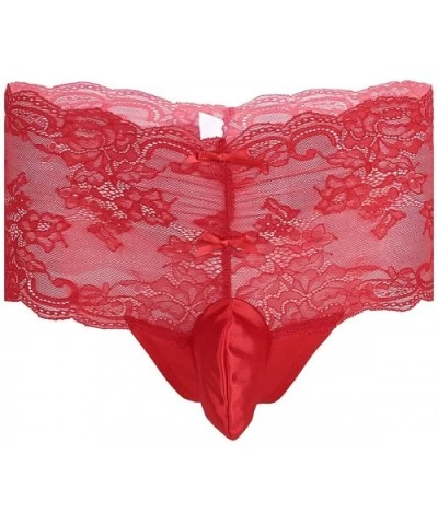 Men's Sissy Pouch Panties High-Waisted Lace Crossdressing Lingerie Underwear - Red - CX180RZZYRN $11.41 Briefs