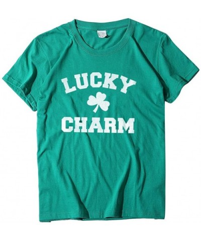 Women's Lucky Charm Letter Print Round Neck T-Shirt Loose Green Short Sleeve Shirt Top Festival Blouse - Green - CP194XGZ4GW ...