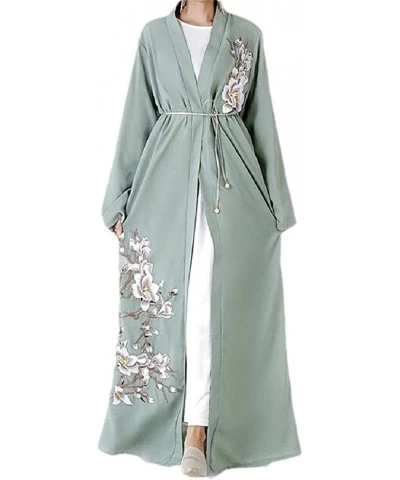 Women's Islamic Trendy Arab Embroidered Muslim Dubai Kaftan Maxi Dress - Green - C2199MWGXGH $66.76 Robes