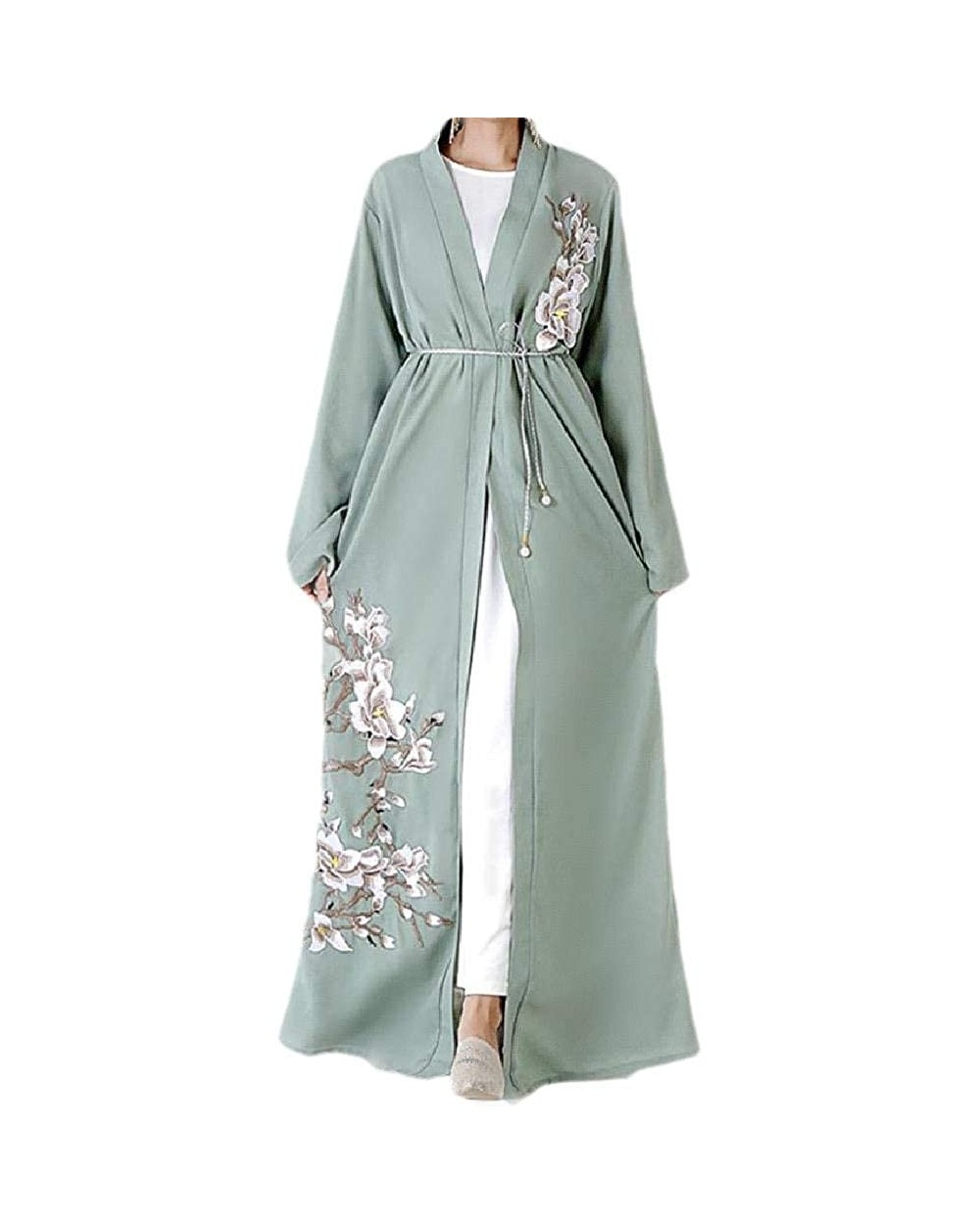 Women's Islamic Trendy Arab Embroidered Muslim Dubai Kaftan Maxi Dress - Green - C2199MWGXGH $66.76 Robes