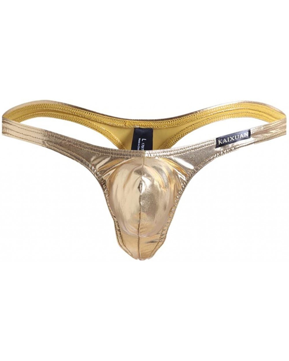 Men Sexy Underwear Bare Buttocks Patent Leather Underpants Pouch Thong G-String - Gold - CW18NKW3U7G $12.82 Briefs