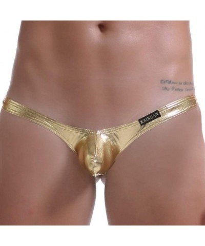 Men Sexy Underwear Bare Buttocks Patent Leather Underpants Pouch Thong G-String - Gold - CW18NKW3U7G $12.82 Briefs