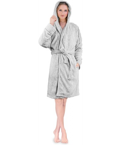 Women Hooded Short Robe | Lightweight Fleece Soft Spa Bathrobe Sleepwear - Melange Light Gray - CX187KT79T0 $25.64 Robes