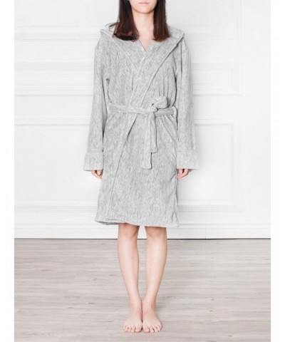 Women Hooded Short Robe | Lightweight Fleece Soft Spa Bathrobe Sleepwear - Melange Light Gray - CX187KT79T0 $25.64 Robes