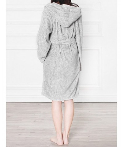 Women Hooded Short Robe | Lightweight Fleece Soft Spa Bathrobe Sleepwear - Melange Light Gray - CX187KT79T0 $25.64 Robes