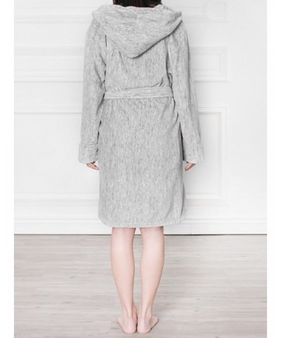 Women Hooded Short Robe | Lightweight Fleece Soft Spa Bathrobe Sleepwear - Melange Light Gray - CX187KT79T0 $25.64 Robes