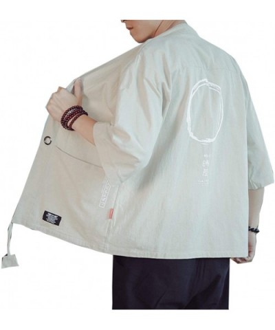 Men's Haori Jacket Kimono Cardigan Noragi Japanese Yukata - R2-white - CC1976YNGHY $42.83 Robes