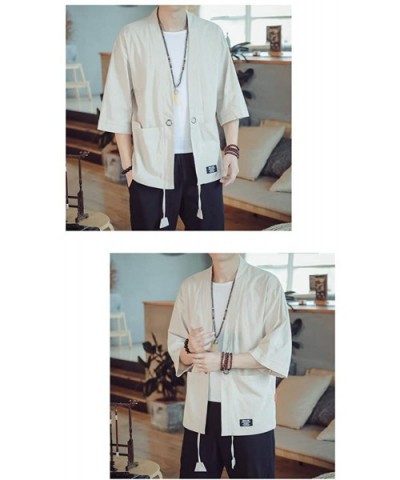 Men's Haori Jacket Kimono Cardigan Noragi Japanese Yukata - R2-white - CC1976YNGHY $42.83 Robes