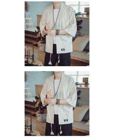 Men's Haori Jacket Kimono Cardigan Noragi Japanese Yukata - R2-white - CC1976YNGHY $42.83 Robes