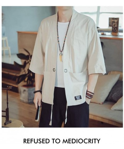 Men's Haori Jacket Kimono Cardigan Noragi Japanese Yukata - R2-white - CC1976YNGHY $42.83 Robes