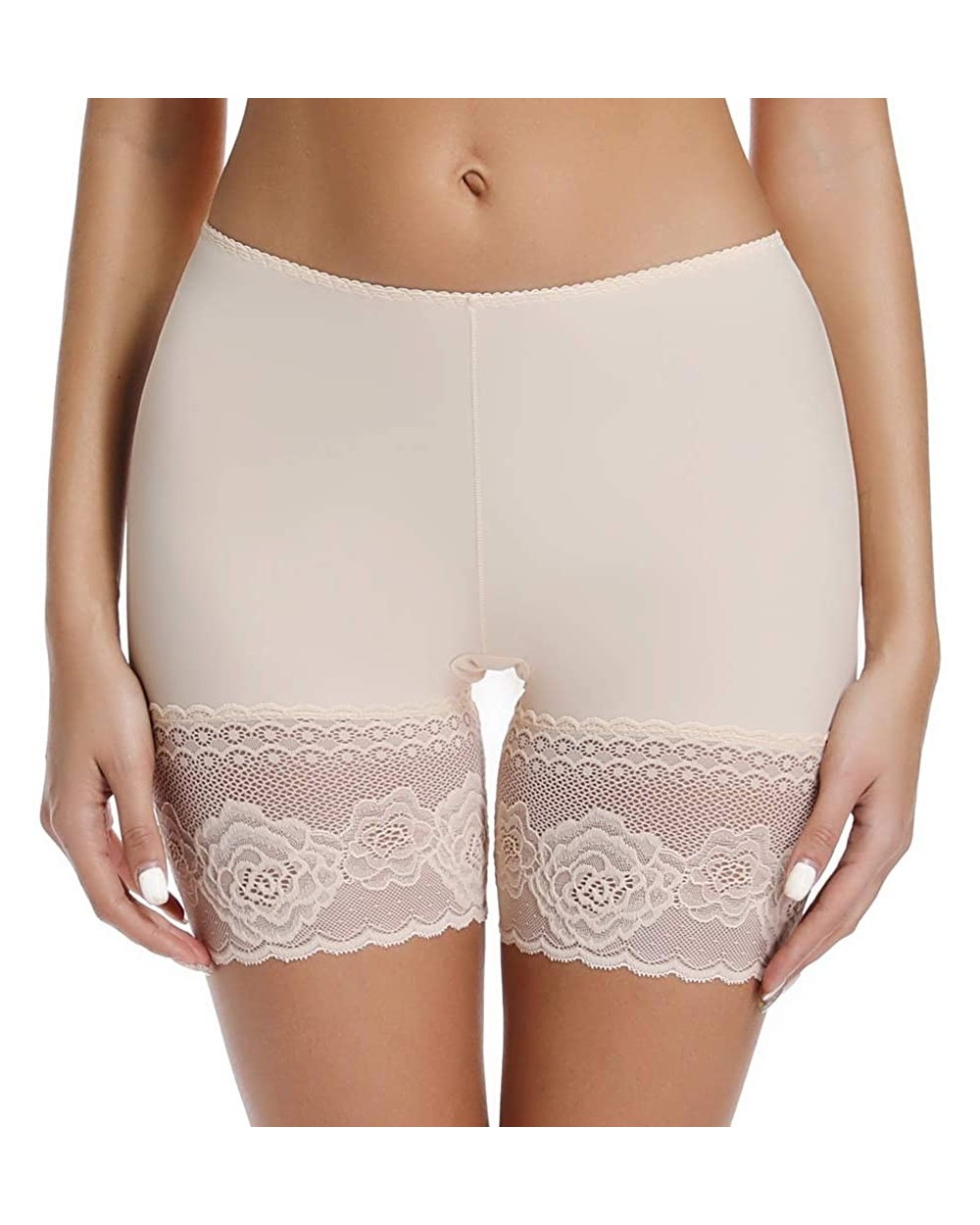 Slip Shorts for Under Dresses Women Seamless Boyshorts Panties Anti Chafing Underwear Shorts - Beige-lace - CK198KMTSRU $25.8...