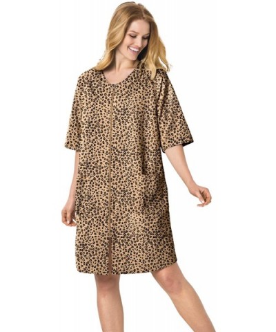 Women's Plus Size Short French Terry Zip-Front Robe - Classic Leopard Print (2682) - C1199SMK580 $43.70 Robes