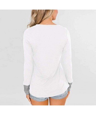 Women Solid Blouse Long Sleeve Stripe Stitching Casual Shirt Pullover Tops Tunics - White - CB193GKR3U9 $25.15 Garters & Gart...