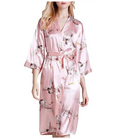 Floral Robes for Bridesmaids-Wedding Bridal Gifts-Silk Kimono Dressing Gown-Women Lace Satin Party Sleepwear Tigivemen - Pink...