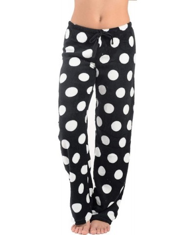 Women's Pajama Lounge Pants Plush Fleece Pajama/Lounge Pjs - Black White Polka - CE12NYM6QQM $18.20 Bottoms