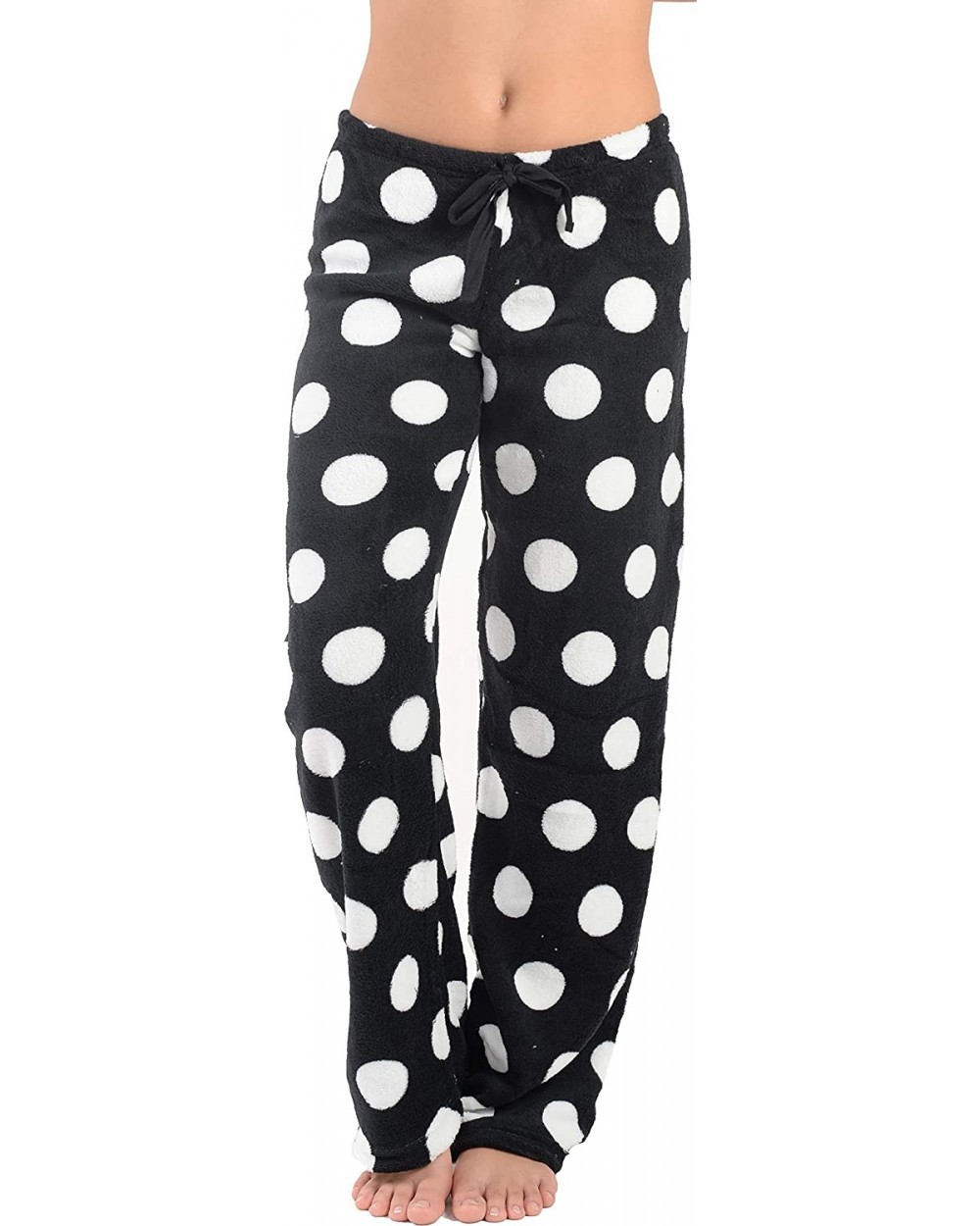 Women's Pajama Lounge Pants Plush Fleece Pajama/Lounge Pjs - Black White Polka - CE12NYM6QQM $18.20 Bottoms