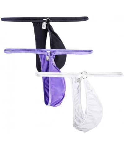 Men's Sexy See Through Thong Ice Silk G-String Elastic Men's Thong with Ring - Bla+whi+pur - CV1927K277I $26.76 G-Strings & T...