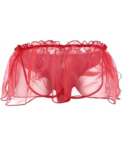 Men's Sissy Ruffle Skirted Bikini Briefs Thong Bulge Pouch Lace Underwear G-String Lingerie - Red - CA1800ELNDQ $24.57 Briefs