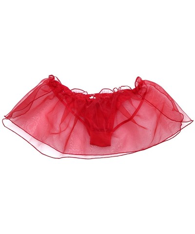 Men's Sissy Ruffle Skirted Bikini Briefs Thong Bulge Pouch Lace Underwear G-String Lingerie - Red - CA1800ELNDQ $24.57 Briefs