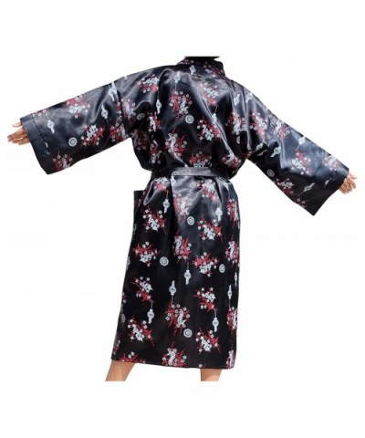 Reversible Thick Thai Silk Unisex Gown with Dragon Embroidery - Black - CP188TEGH7S $74.27 Robes