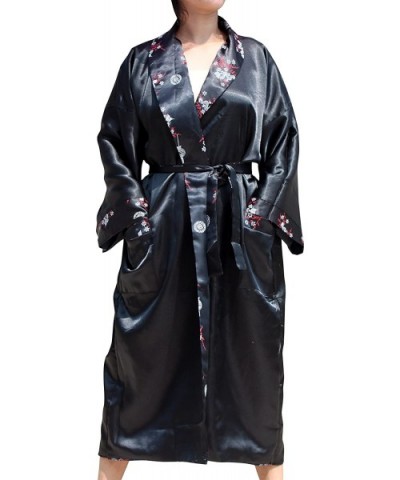 Reversible Thick Thai Silk Unisex Gown with Dragon Embroidery - Black - CP188TEGH7S $74.27 Robes