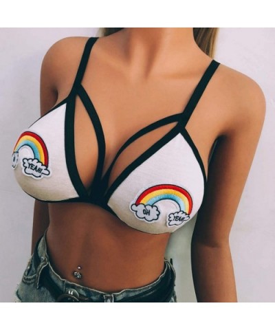 Women Bandage Rainbow Lace Bralette Bustier Crop Top Sheer Unpadded Bra Full Figure Wirefree Bra - White - C518ROC253E $12.56...