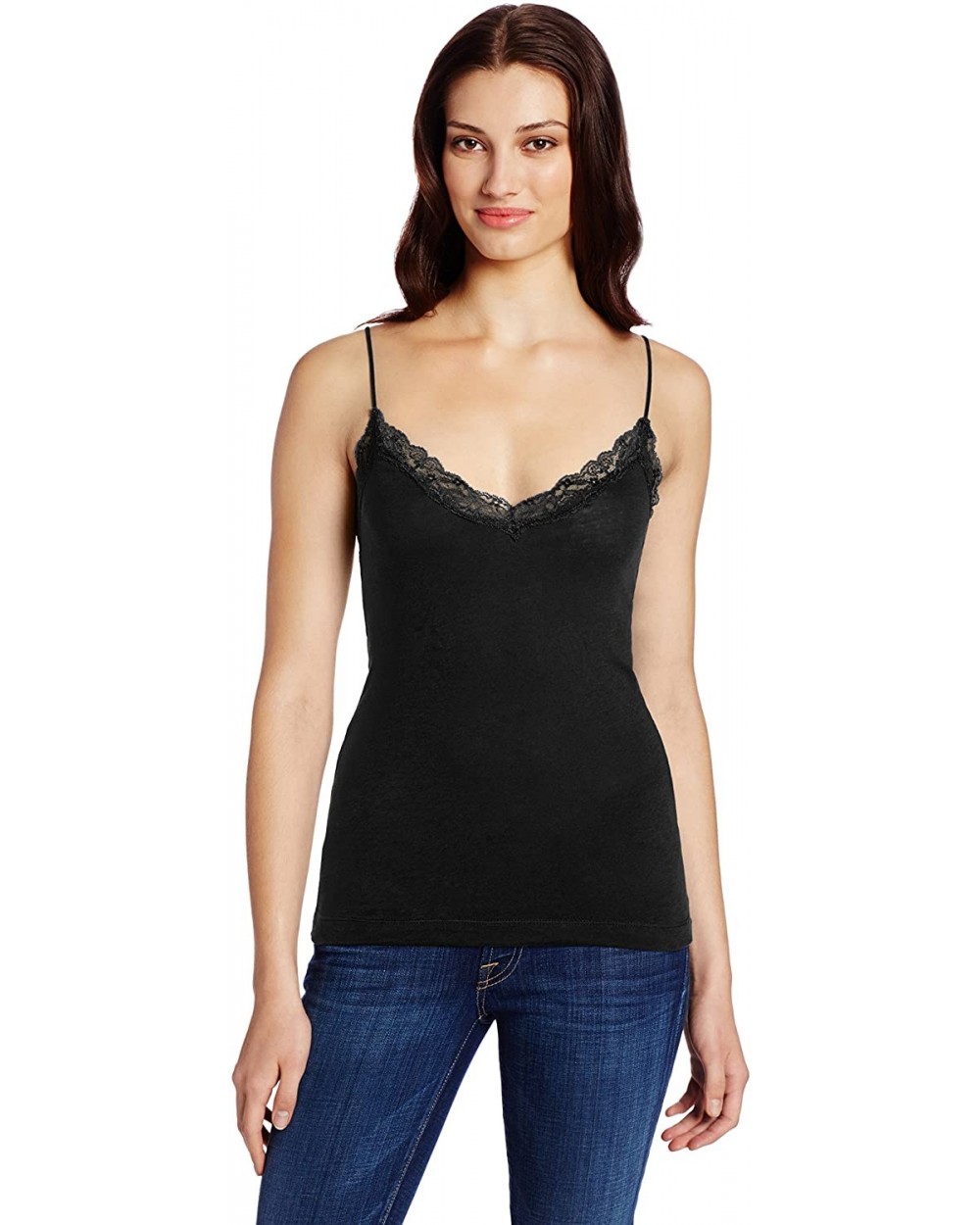 Women's Organic Cotton Lace Trimmed Adjustable Strap Cami - Black - C9113RYMJ4N $64.94 Camisoles & Tanks