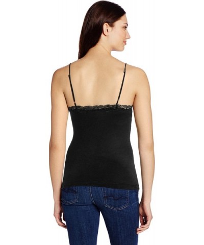 Women's Organic Cotton Lace Trimmed Adjustable Strap Cami - Black - C9113RYMJ4N $64.94 Camisoles & Tanks