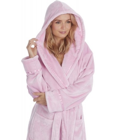 Ladies Long Length Luxury Shimmer Dressing Gown Fleece Hooded Robe Warm + Fluffy Socks - Light Pink With Socks - CJ18A4ZG2UK ...