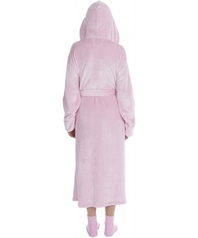 Ladies Long Length Luxury Shimmer Dressing Gown Fleece Hooded Robe Warm + Fluffy Socks - Light Pink With Socks - CJ18A4ZG2UK ...