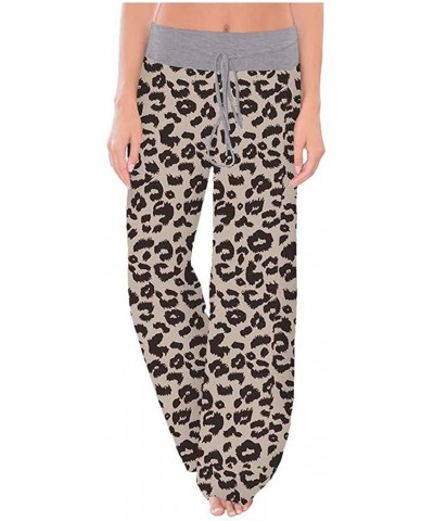 Womens Comfy Stretch Leopard Print Pants Drawstring Wide Leg Lounge Pajama Pants - Gray - CB194C7XOZO $20.41 Bottoms