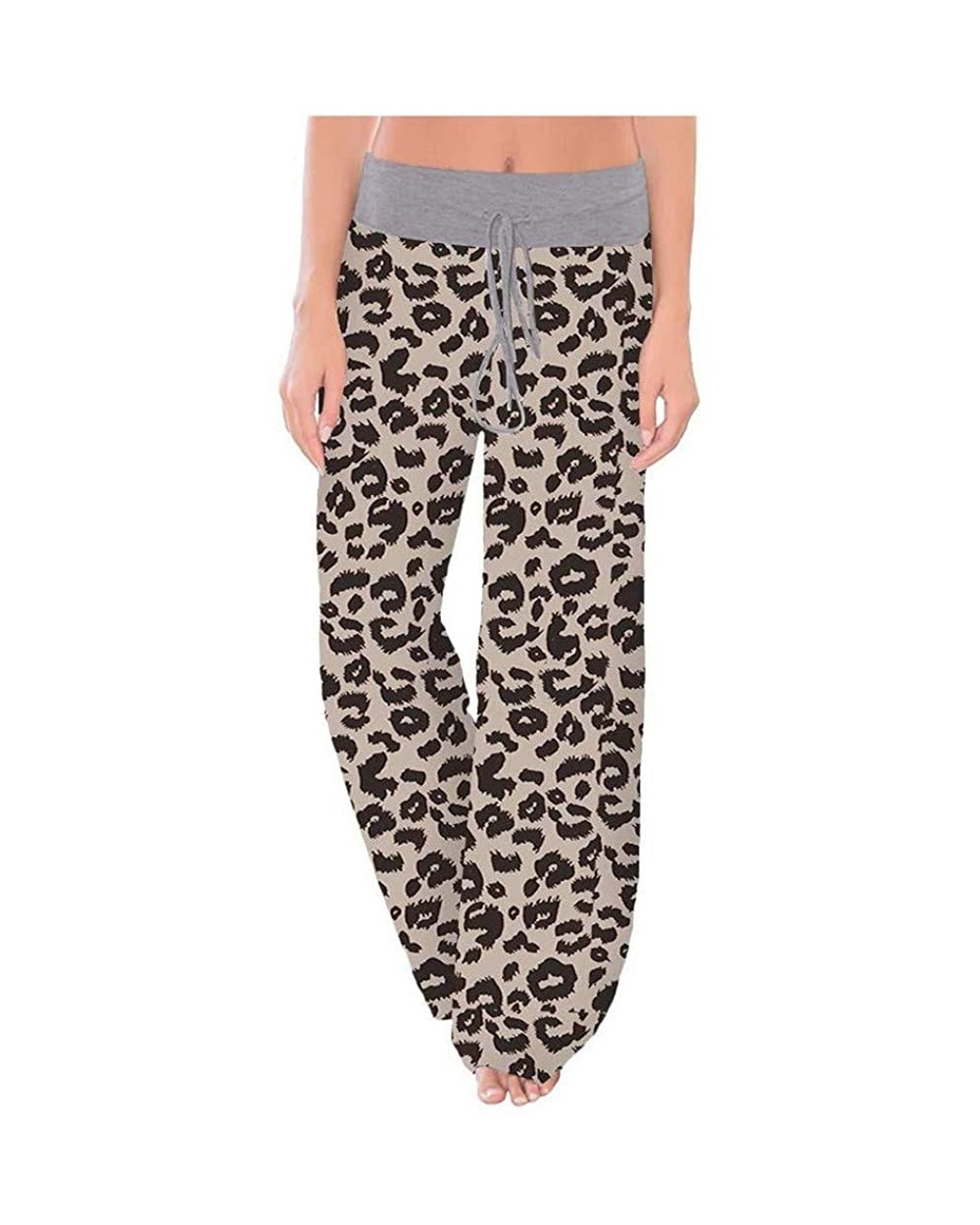 Womens Comfy Stretch Leopard Print Pants Drawstring Wide Leg Lounge Pajama Pants - Gray - CB194C7XOZO $20.41 Bottoms