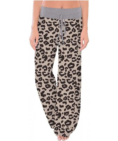 Womens Comfy Stretch Leopard Print Pants Drawstring Wide Leg Lounge Pajama Pants - Gray - CB194C7XOZO $20.41 Bottoms