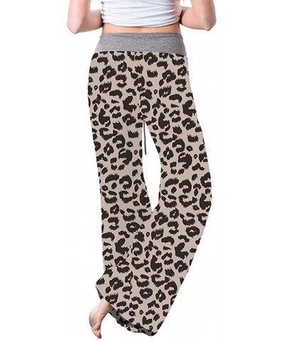 Womens Comfy Stretch Leopard Print Pants Drawstring Wide Leg Lounge Pajama Pants - Gray - CB194C7XOZO $20.41 Bottoms