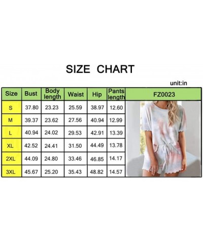 Womens PJ Set Loungewear Short Sleeve Tops Shorts Round Neck Tie Dye Printed Ruffle Sleepwear Nightwear Tie Dye - CX198H5ETL9...