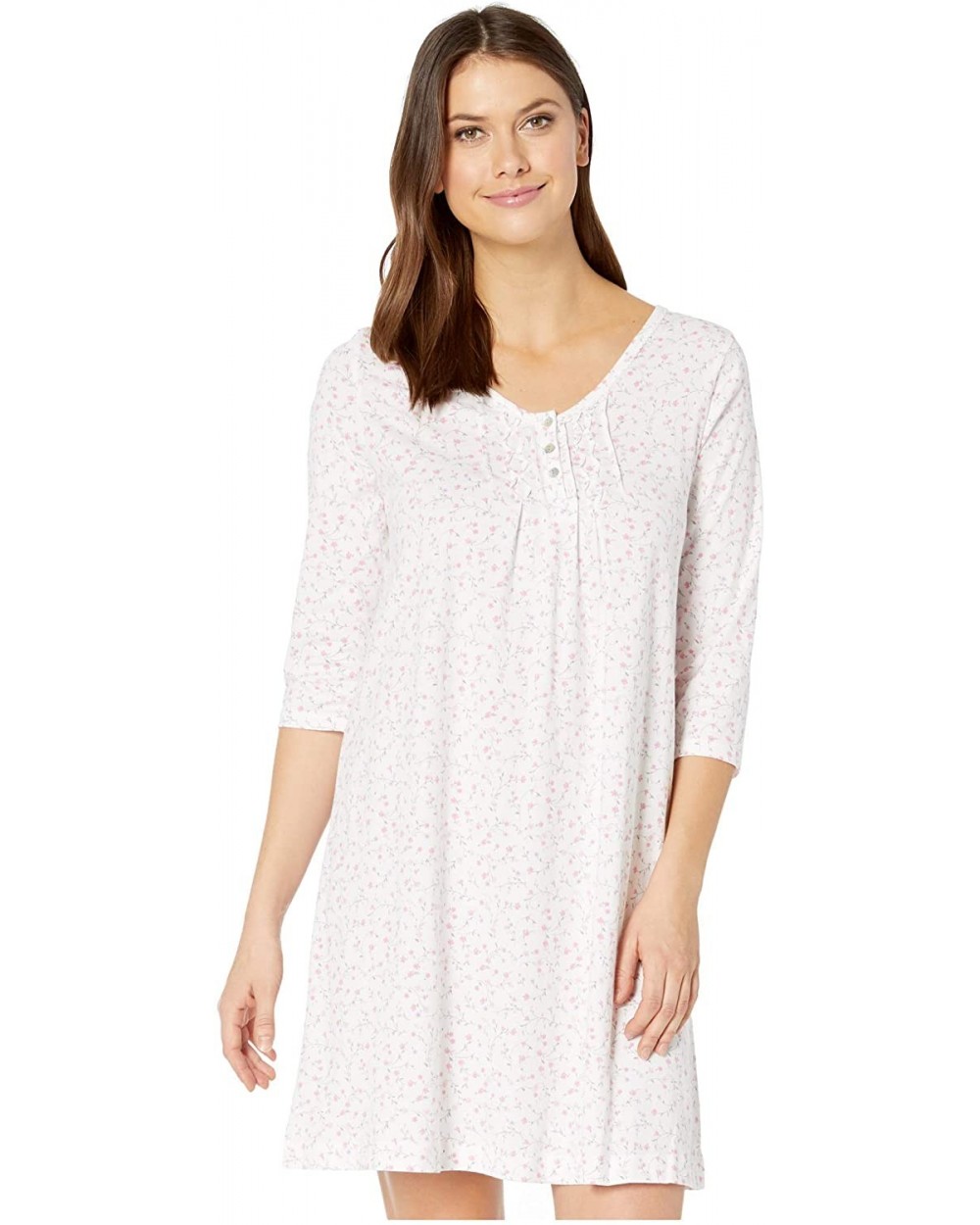 Soft Jersey 3/4 Sleeve Sleepshirt - White/Pink Ditsy - CO194IEA7S6 $57.85 Tops