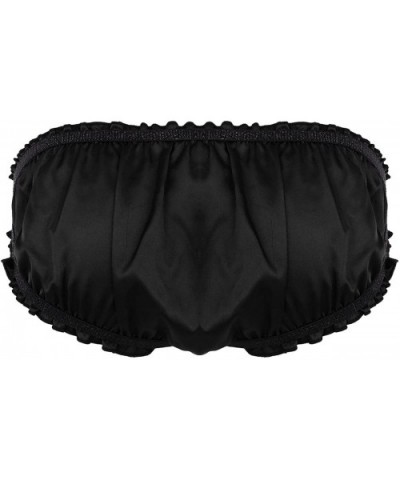 Mens Silk Satin Crossdress Sissy Lingerie Underwear Girlie Panties Briefs with Garters - Black - CT19DL5SCS5 $19.95 Briefs