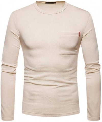 Men Long Sleeve Tagless Slim Fit Top Muscle Cotton Crew Neck Undershirts T-Shirt - Beige - CP19CZDK9EG $40.60 Thermal Underwear